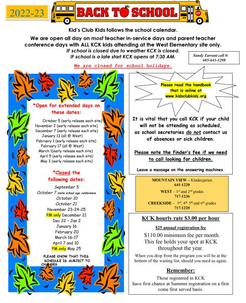 KCK Schedule | Kids Club Kids KCK Schedule | Kids Club Kids